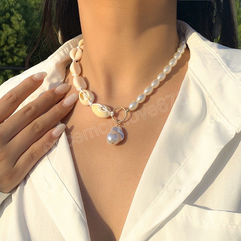 Kobiet biżuterii Summer Beach Shell Choker Bohemian Rope Prosty lina symulowana perłowa z koralikami naszyjniki ręcznie robiony kołnierz kobieta