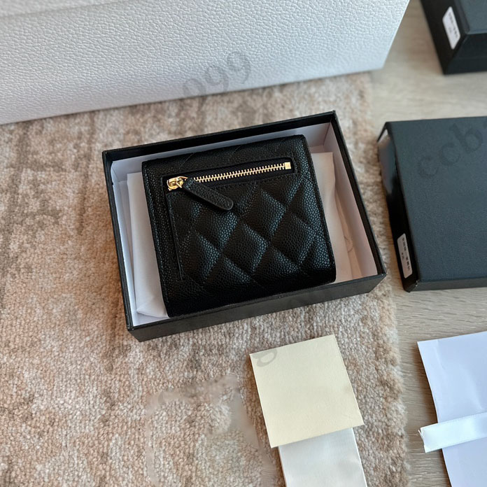 Klassiska Short Mini Caviar Cover -mynt Purses Calfskin Black Flap quiltade plånböcker Designer Väskor Kvinnor Luxury Cowhide Vintage Multi316m