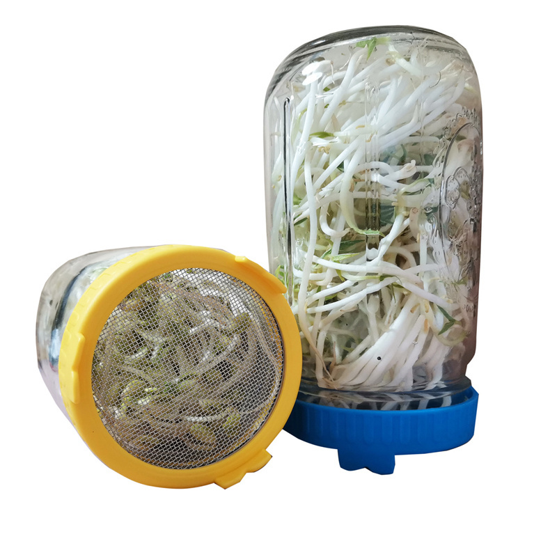 Couvercle de germination en plastique avec couvercle en maille d'écran en acier inoxydable pour bocaux de germination Mason à bouche large de 86 mm LX5349