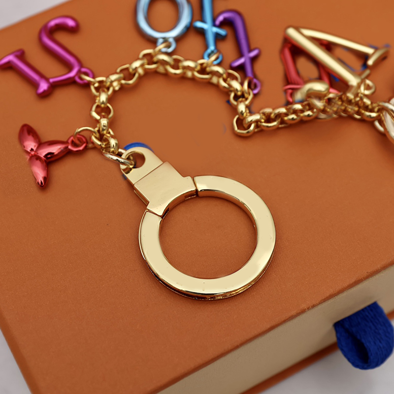 Porte-clés de luxe élégant et coloré, pendentif lettre en or, boucle détachable, pour hommes et femmes, Keys255C