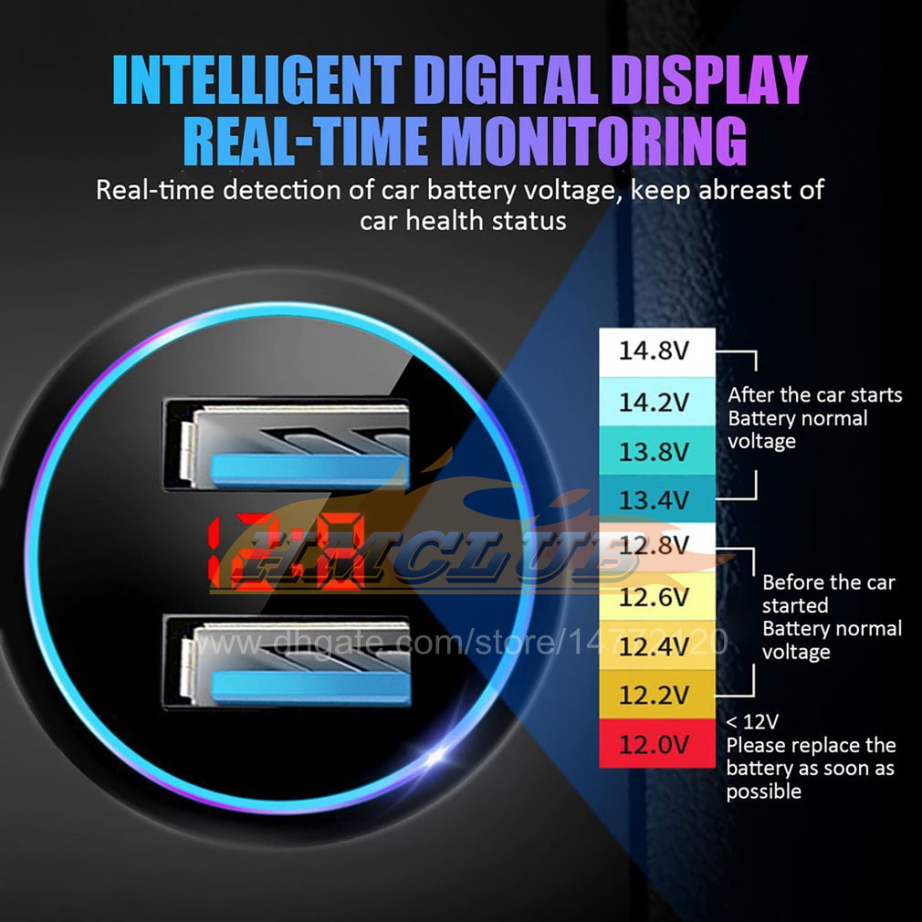 Acessórios automáticos do CC350 Dual USB Digital Display Carger Cigarro portátil Cigarro com carregador de carro LED de exibição