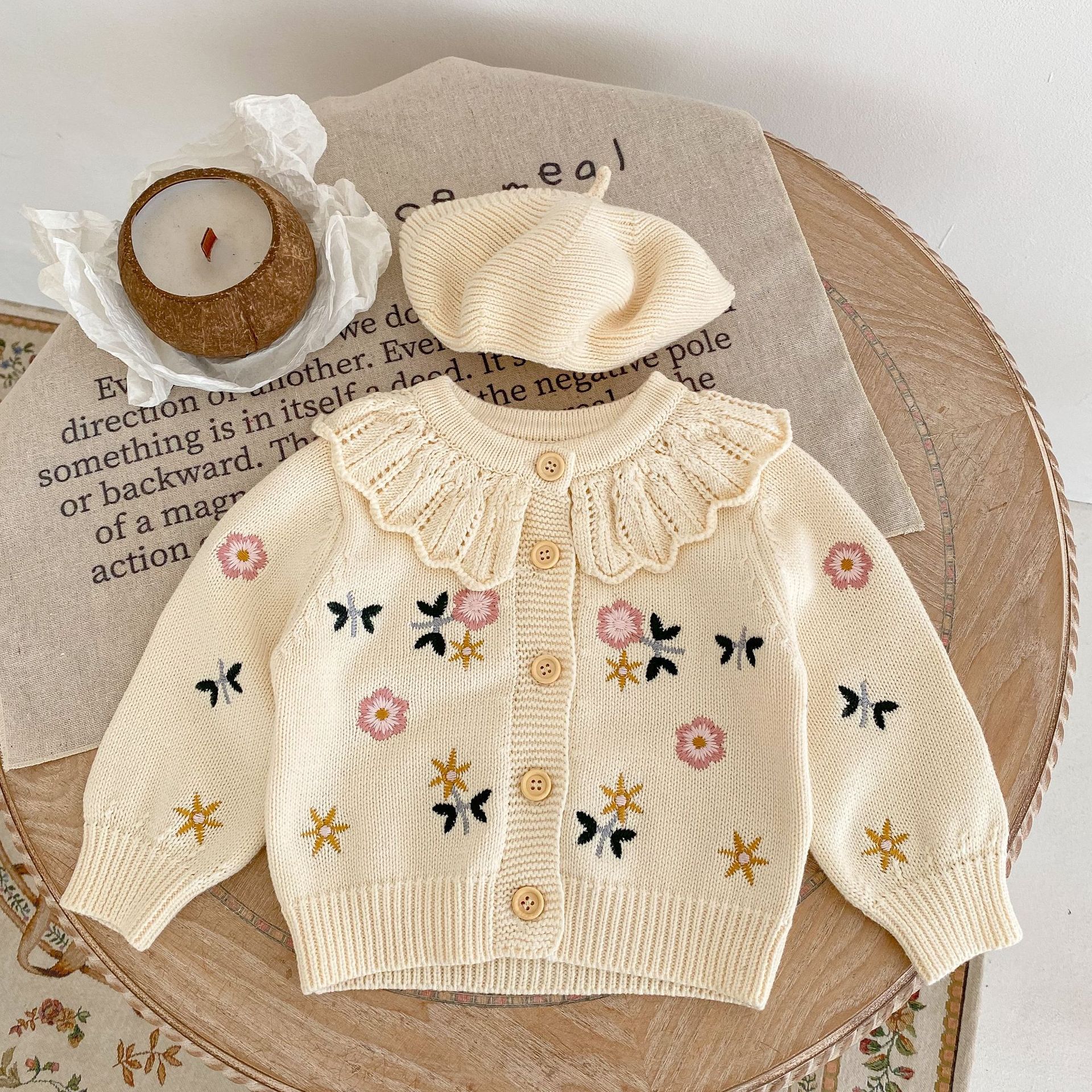 Ins sevimli bahar sonbahar kız giyim hırka çocuklar uzun kollu çiçek nakış kazakları bebek kıyafetleri% 100 pamuk