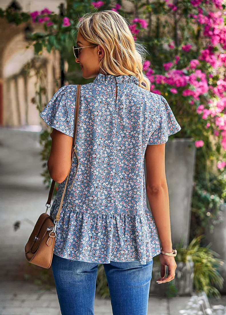 Summer Women Shirts Casual Floral Print Tops Crew Neck T-Shirts Cute Short Sleeve Blouses Tunic