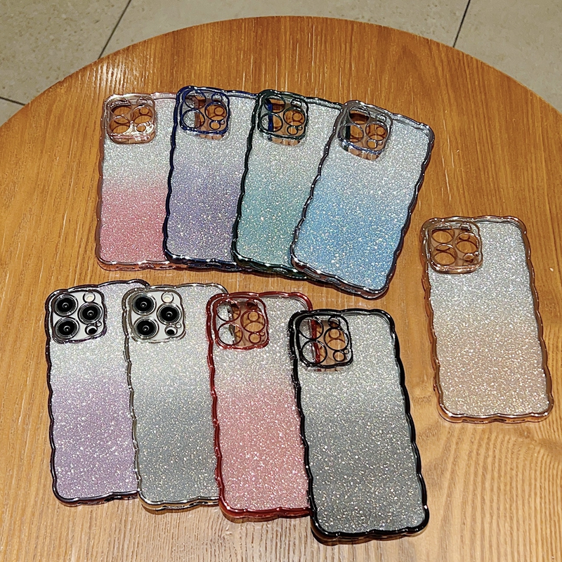 Wave Paper Bling Glitter Metallic Phone Cases For Iphone 14 Pro Max 13 Plus 12 11 XR XS X 8 7 Luxury Plating Chromed Shinny Sparkle Soft TPU Camera Lens Phone Back Cover