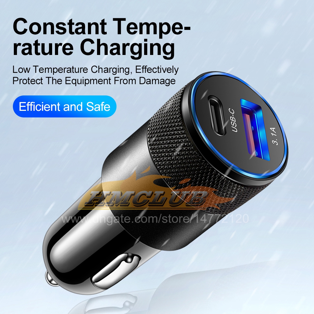 CC390 USB C Car Charger 66W PD Fast Charging Phone Adapter Dual USB Quick Charge 3.0 For iPhone 13 12 Pro Max Xiaomi 12 Phone Chargers