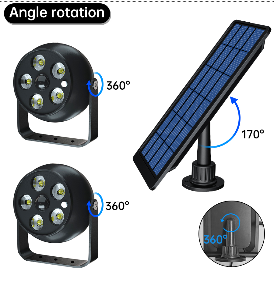 Faretto da parete a energia solare Faretto a doppia testa Lampada da esterno interni a LED esterni Lampada a luce solare impermeabile 3 modalità