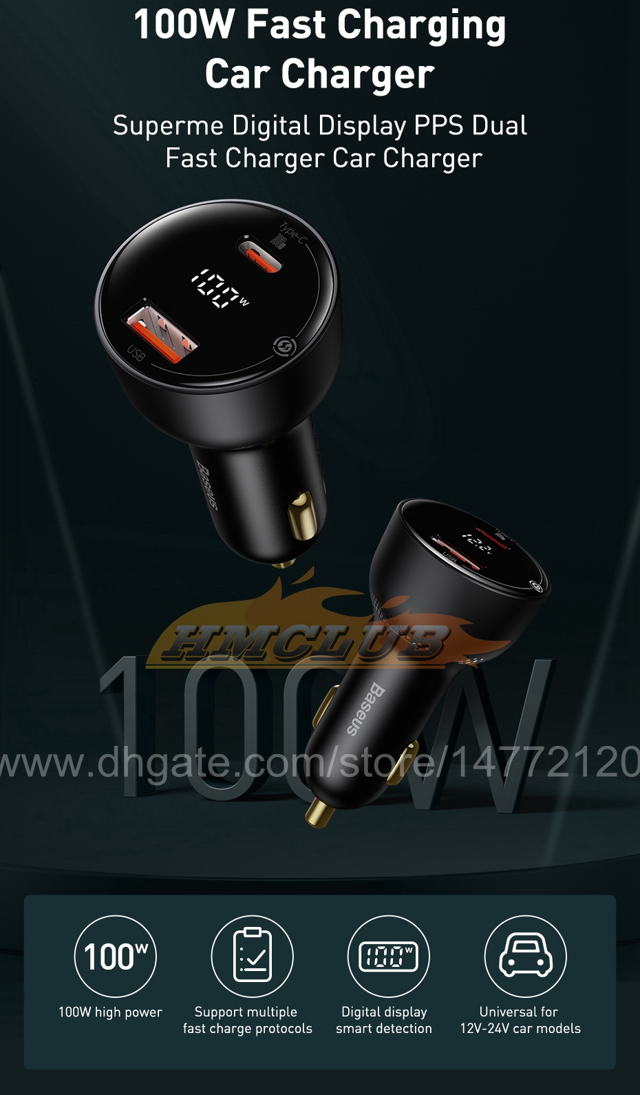 CC291 DIGINCE DISPACK 100W PD Charging Car Charger PPS PPS DUAL PORT TYPE C QUICK Charge 4.0 3.0 Charger for iPhone