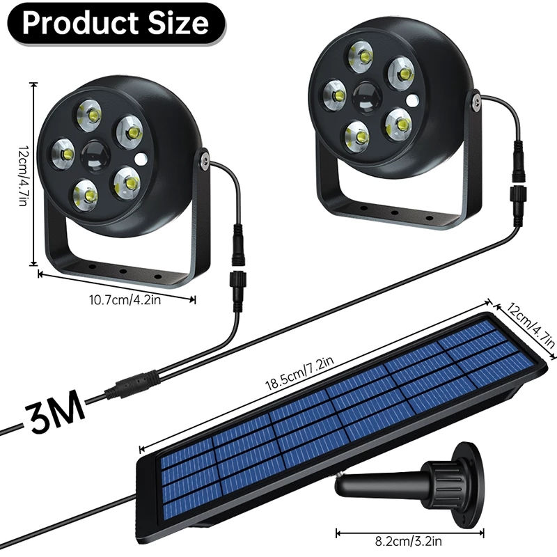 Luci da parete solare Spot Light Simulation Simulazione Doppia teste Doppi luce Sensore di movimento impermeabile Sensore esterno