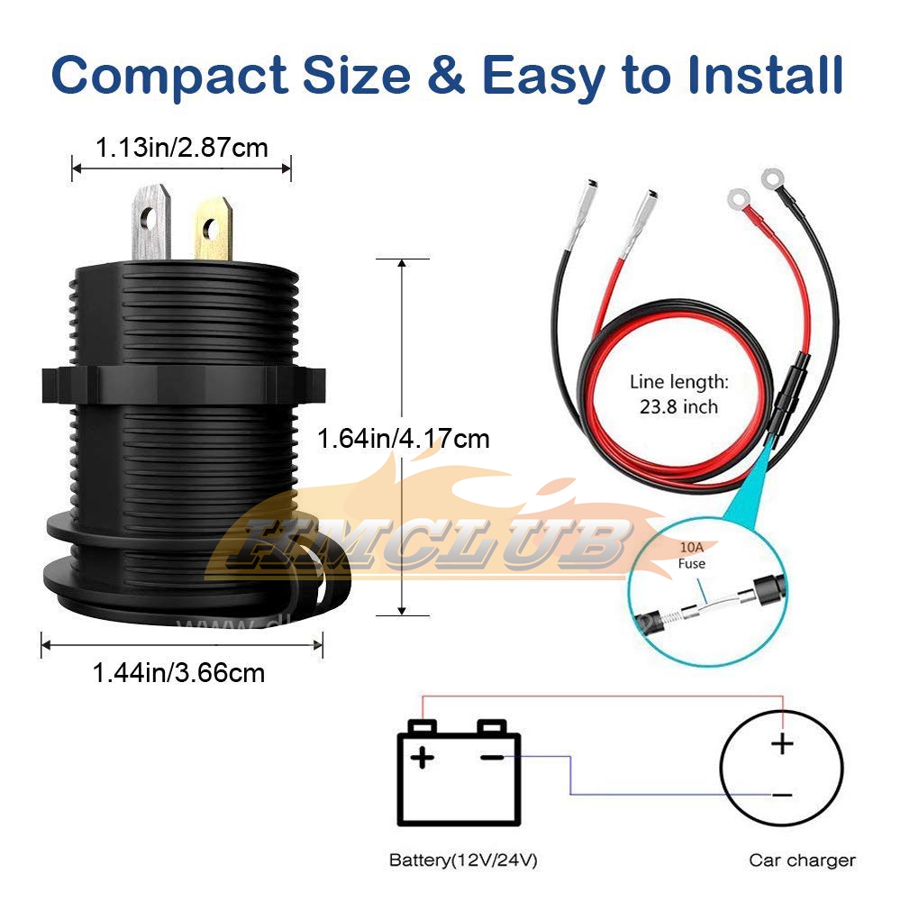 CC342 QC3.0 36W 6A Dual USB Charger Socket With Voltmeter Switch USB Outlet Fast Charger for 12V Car Boat Motorcycle