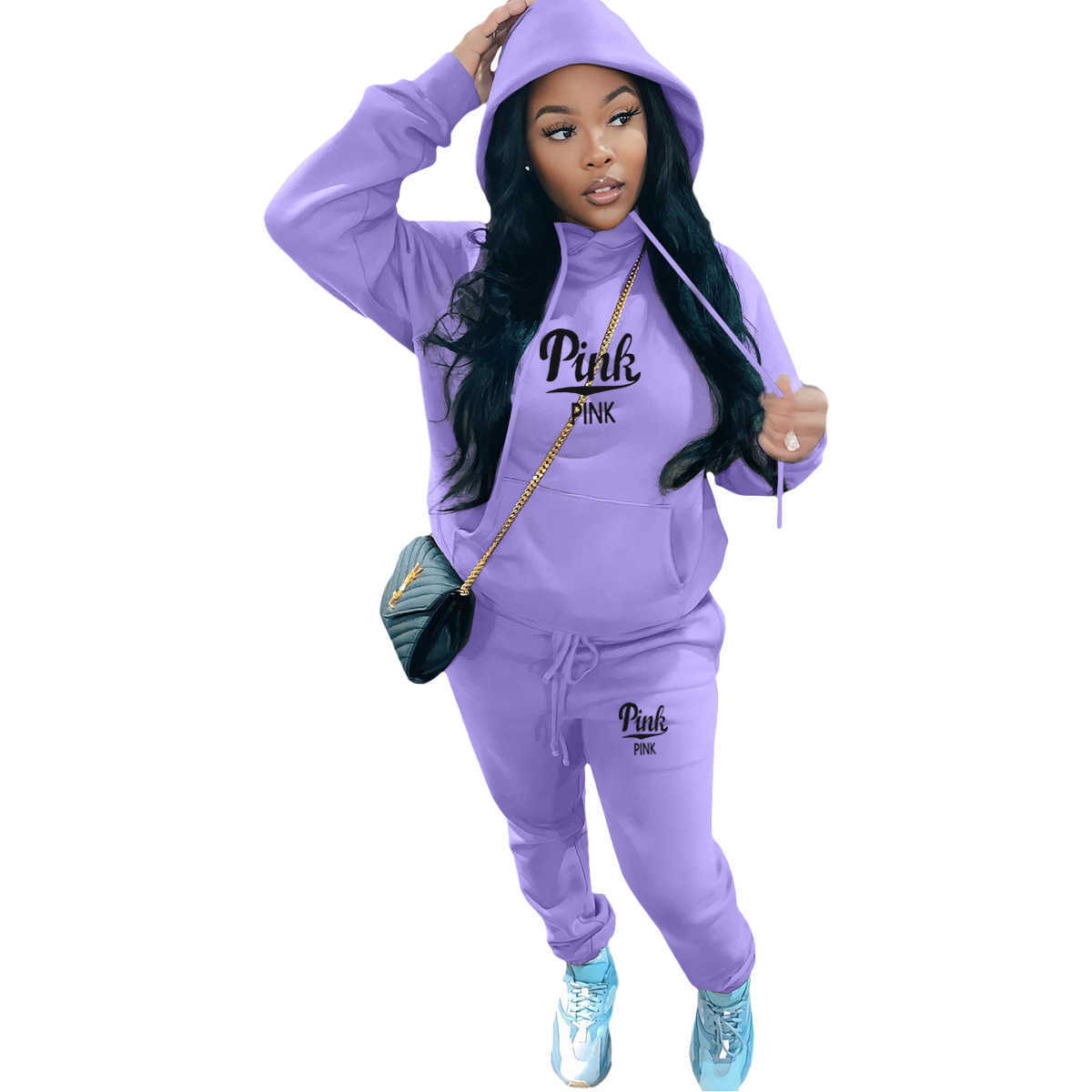 women Tracksuits letter printed Pullover Hooded Solid Color Hoodie Suit Spring And Autumn Thickened Sportswear 