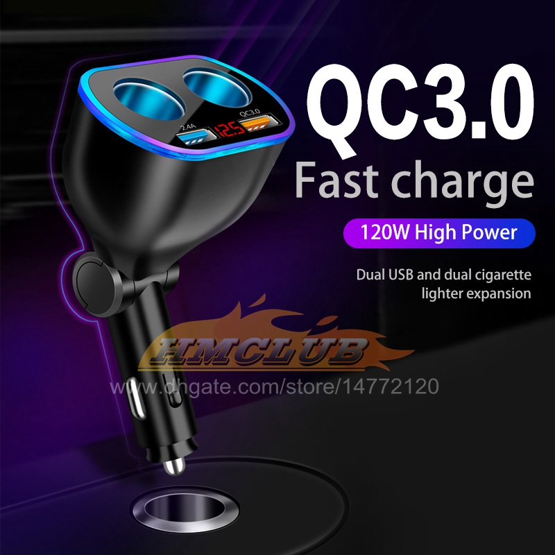 CC377 – chargeur de voiture double Usb Qc3, adaptateur de Charge rapide et rotatif QC 3.0, répartiteur de prise de courant à 2 voies, affichage Led, Charge pour iPhone XR XS