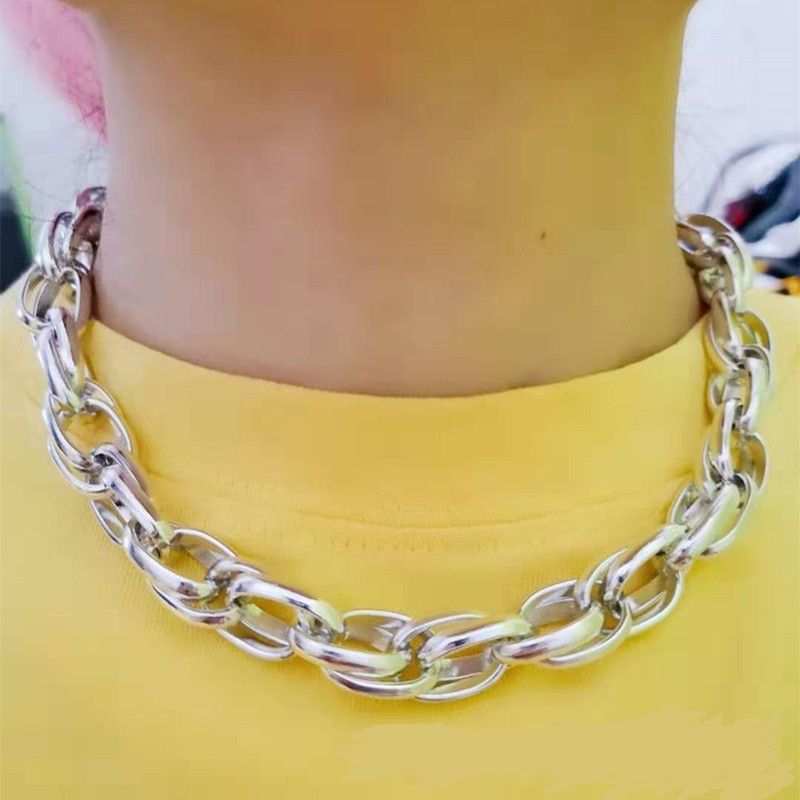 Personligt mode Big Retro Chains Halsband f￶r kvinnor Twist Gold Color Chunky tjock l￥s Choker Chain Halsband Party Jewelry