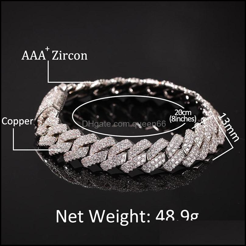 Chaîne Hip Hop Ajouter Zircone Cubique Bling Glacé Or Sier Ouvert Serrure Sans Soudure Cubain Miami Lien Bracelet Pour Hommes Rappeur Bijoux 364 225U