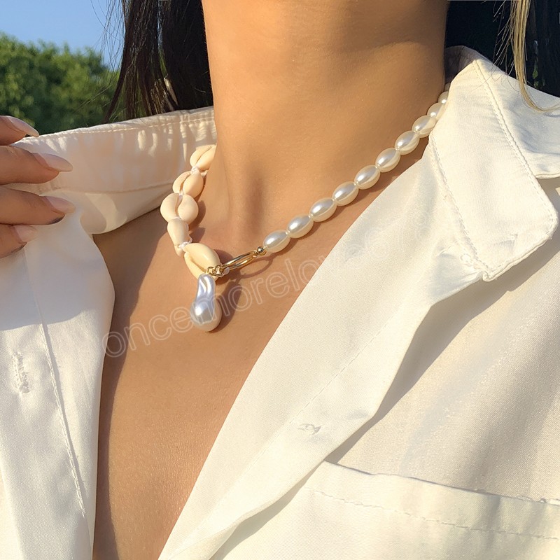 Kobiet biżuterii Summer Beach Shell Choker Bohemian Rope Prosty lina symulowana perłowa z koralikami naszyjniki ręcznie robiony kołnierz kobieta