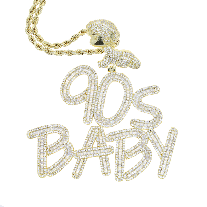 Schattige jongen borgtocht hanger nieuw ontwerp hiphop sieraden volledig verharde 5a kubieke zirkonia cz iced blingbrief 90's baby hangers ketting