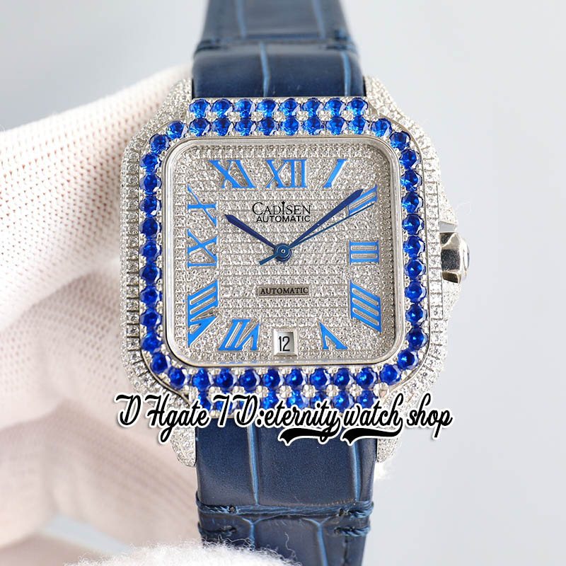 TWF tw0013 M8215 Montre automatique pour homme 40 mm arc-en-ciel glacé avec gros diamants pavés de diamants cadran violet marqueurs romains bracelet en cuir super édition montres d'éternité