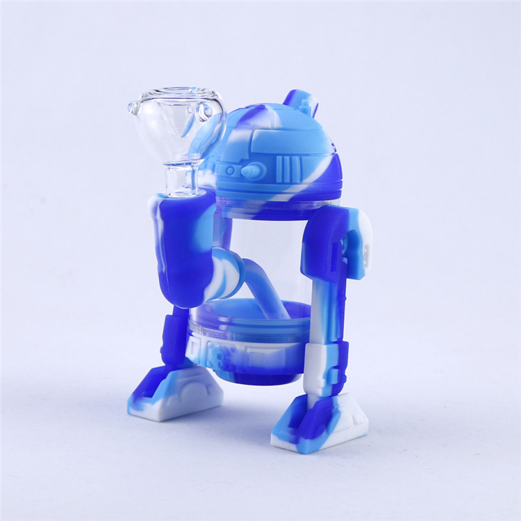 Современный дизайн робота стеклянные вода курить трубы Bong 14 мм миска мини -бонги. Съемные силиконовые защитные бабкитер