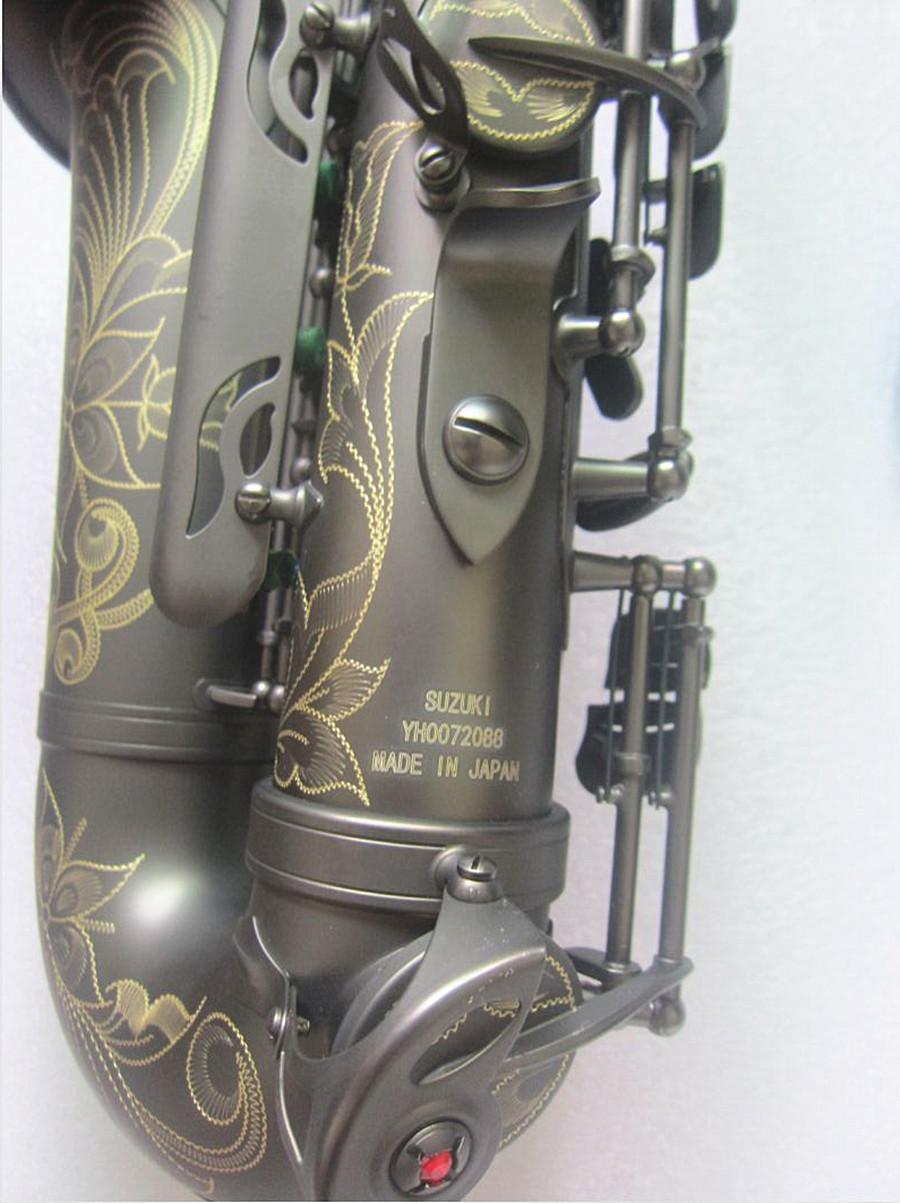 Instrumento de saxofone alto profissional Suzuki Sax e bocal de fivela de abalone preto fosco e estojo