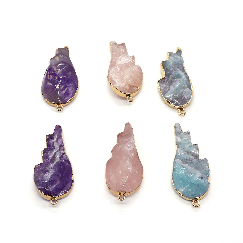 Natural Crystal Stone Wing Pendants Amethyst Rose Quartz Charms For DIY Necklace Earrings Jewelry Accessories