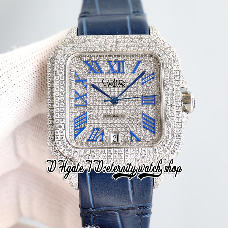 TWF TW0009 M8215 Automatisk herrklocka 40mm Iced Out Diamond Bezel asfalterade diamanter Dial Rainbow Roman Markers Leather Strap Super Edition Eternity Jewelry Watches