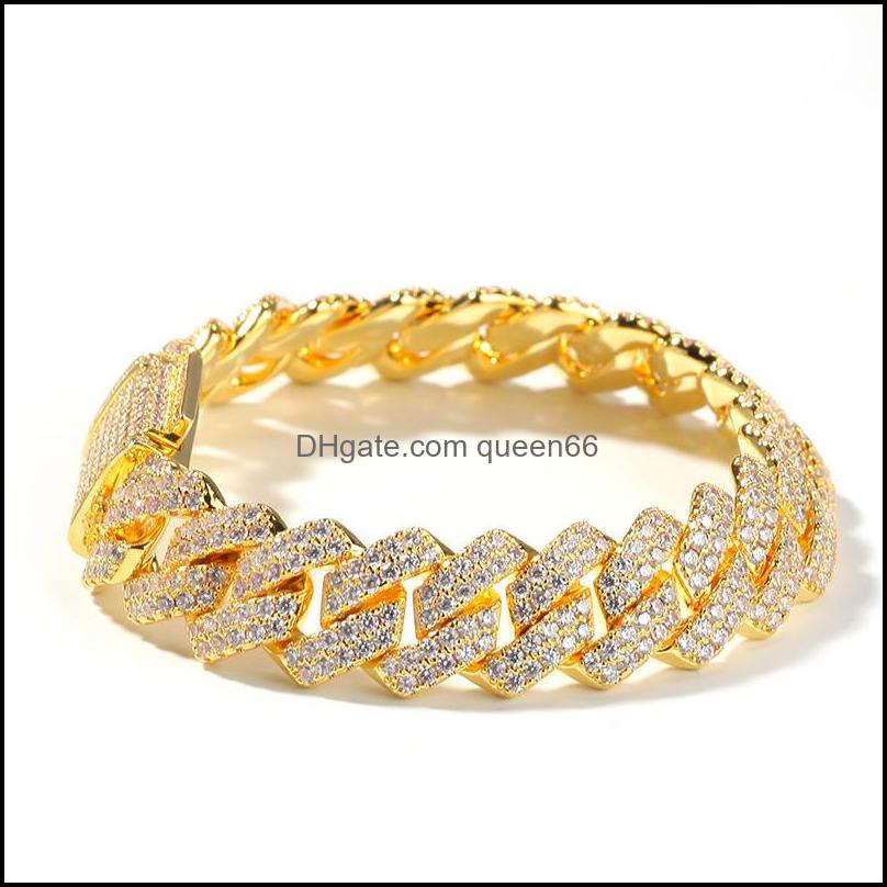 chain hip hop add cubic zirconia bling iced out gold silver open lock seamless cuban link chain bracelet for men rapper jewlery 364