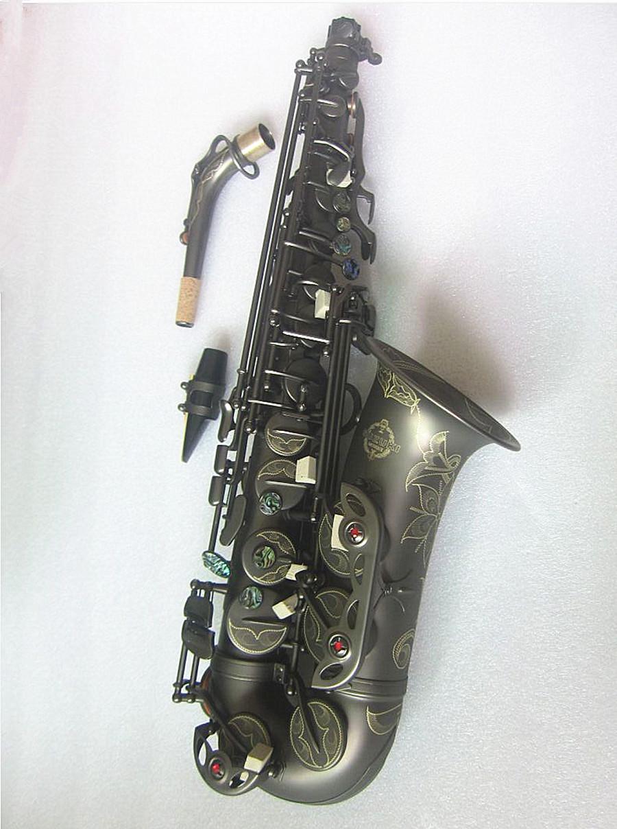 Instrumento de saxofone alto profissional Suzuki Sax e bocal de fivela de abalone preto fosco e estojo