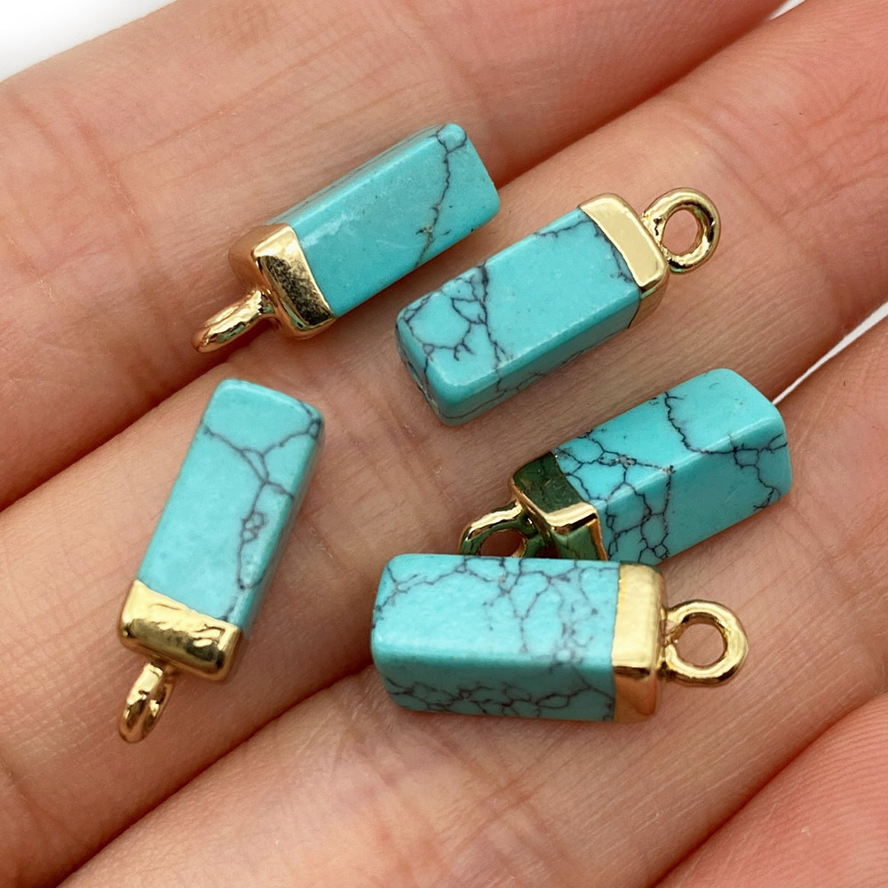 천연 크리스탈 스톤 6x15mm 사각형 펜던트 DIY 목걸이 귀걸이를위한 자수정 호랑이 아이 쿼츠 보석류 액세서리