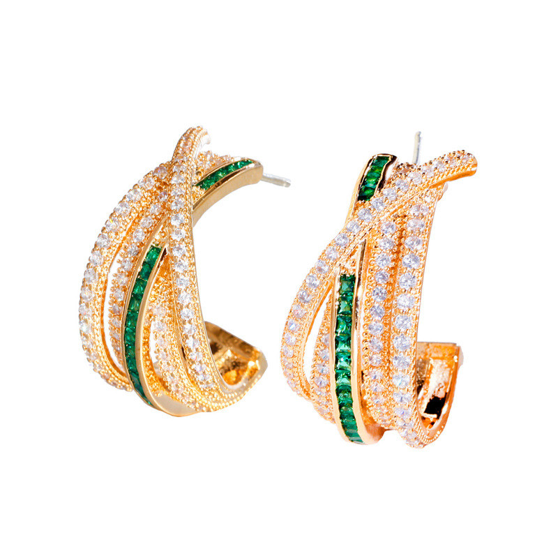 Fashion Luxurious Jewelry Designer Hoop Earring for Woman Party 14K Gold Plated Round Emerald Green AAA Cubic Zirconia 925 Silver Post Bridal Wedding Earrings Gift