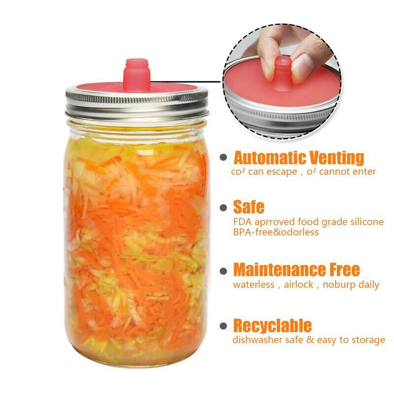82mm Silicone Waterless Airlock Fermentation Lid With Metal Ring For Wide Mouth Mason Jar For Sauerkraut Fermented Kitchen Tool LX5348