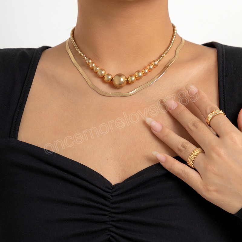 Simple Casual Gold Color Metal Beads Double Layers Pendant Necklace Fashion Women Choker Necklace Jewelry