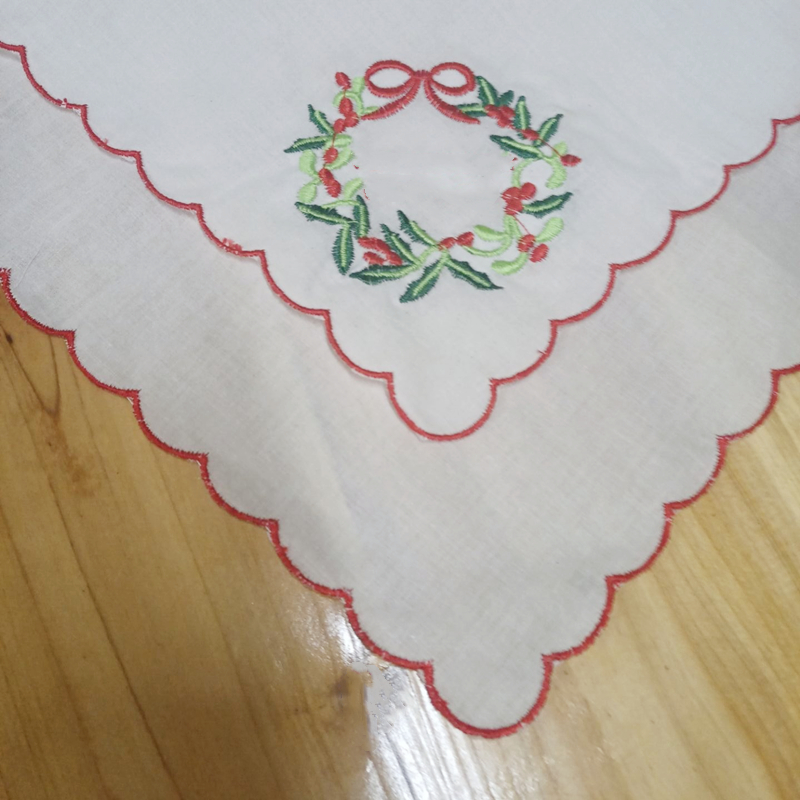 Set of 12 Wedding Handkerchiefs Bridal & Ladies Hankies White Cotton RedScalloped Edge 12x12-inches