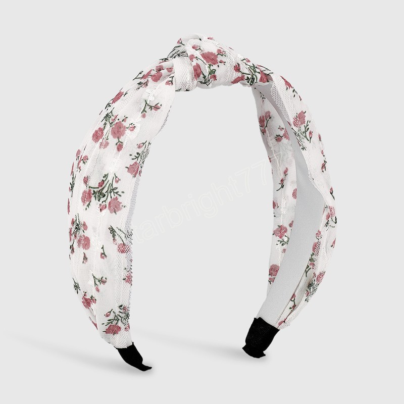 Fashion Spring Head Band Printed Flower Green White Color Chiffon Hair Hoop Headbands Ethnic Hair Accessories For Women Girls