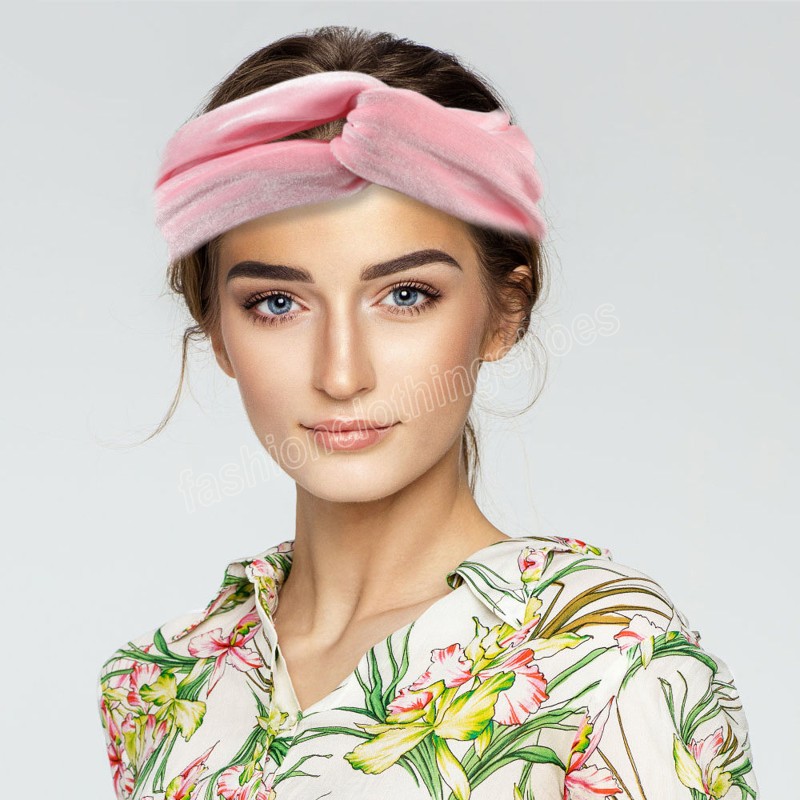 Fashion Solid Color Gold Velvet Cross Stretch Fabric Women Girl Headband Headpiece Turban Bandage Hair Accessories Headwear