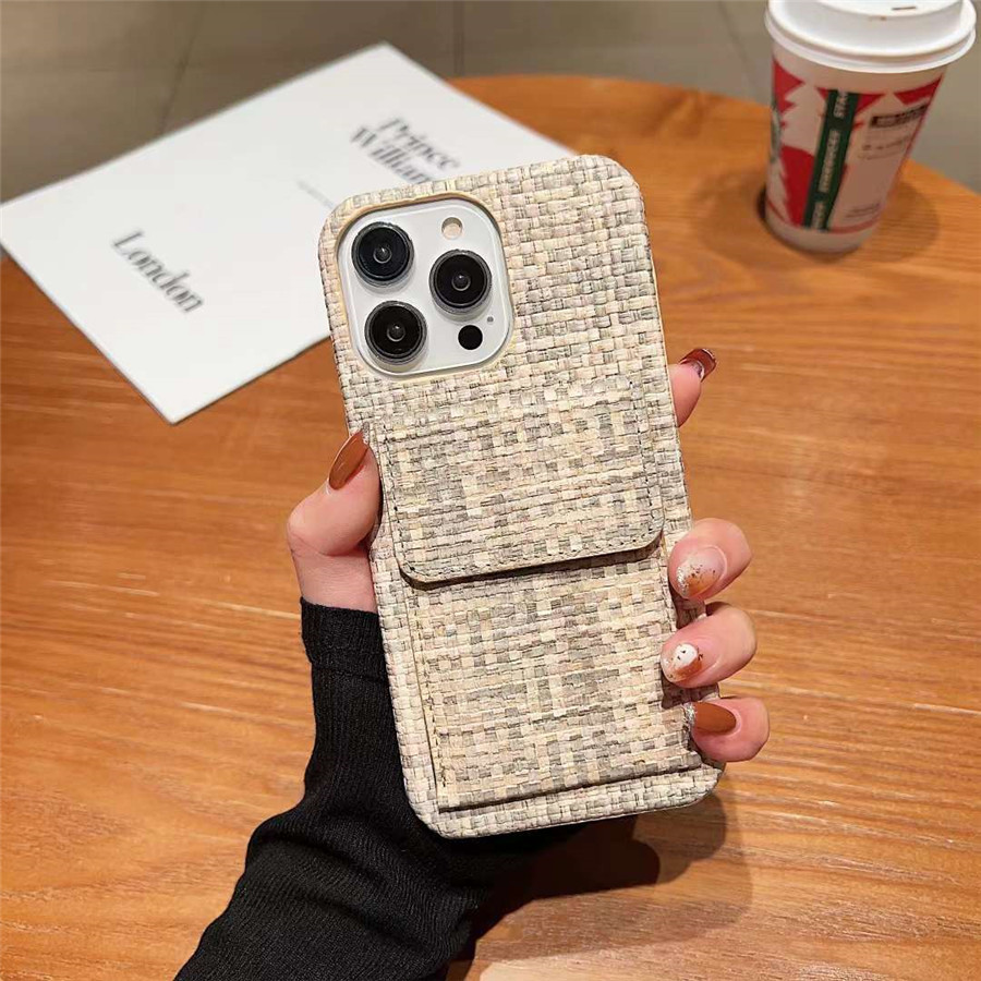 iPhone 13 PROMAXケースLuxury Woven Cloth Phone Case Case Card for iPhone 14 Pro Max 14Plus 11 XR XS X 7 8パルス6 12カバー