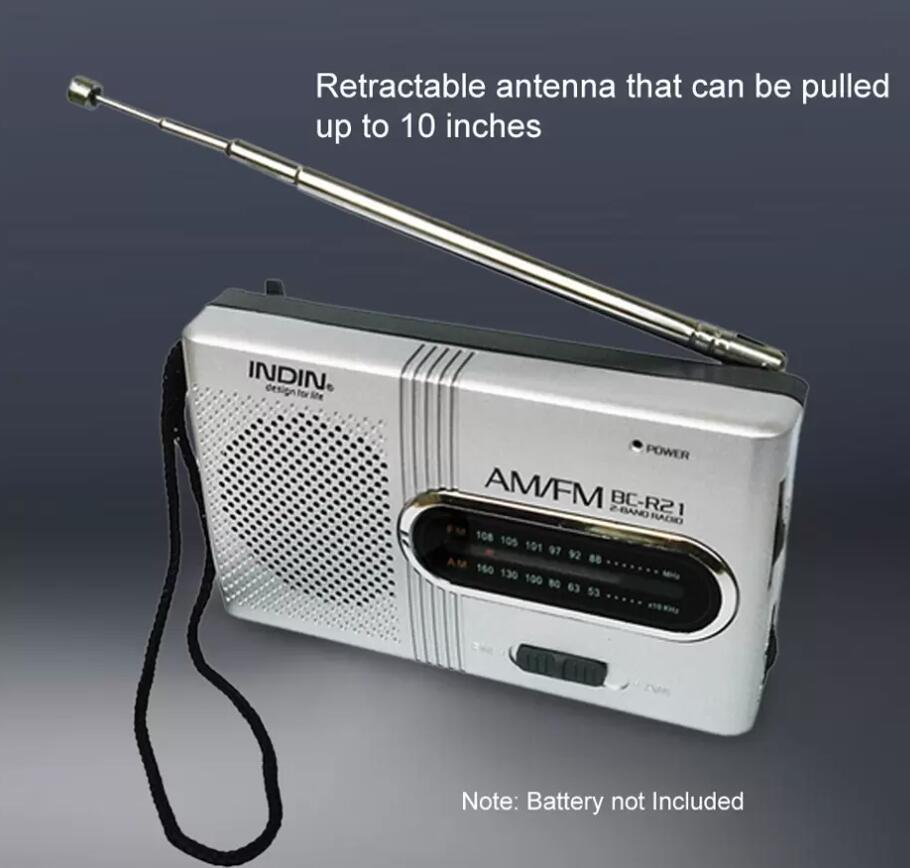 Mini Portable AM FM Radio 2 Antenne Télescopique Canal Stéréo Double Bande 88-108MHz Récepteur Radio Haut-Parleur Intégré BC-R21