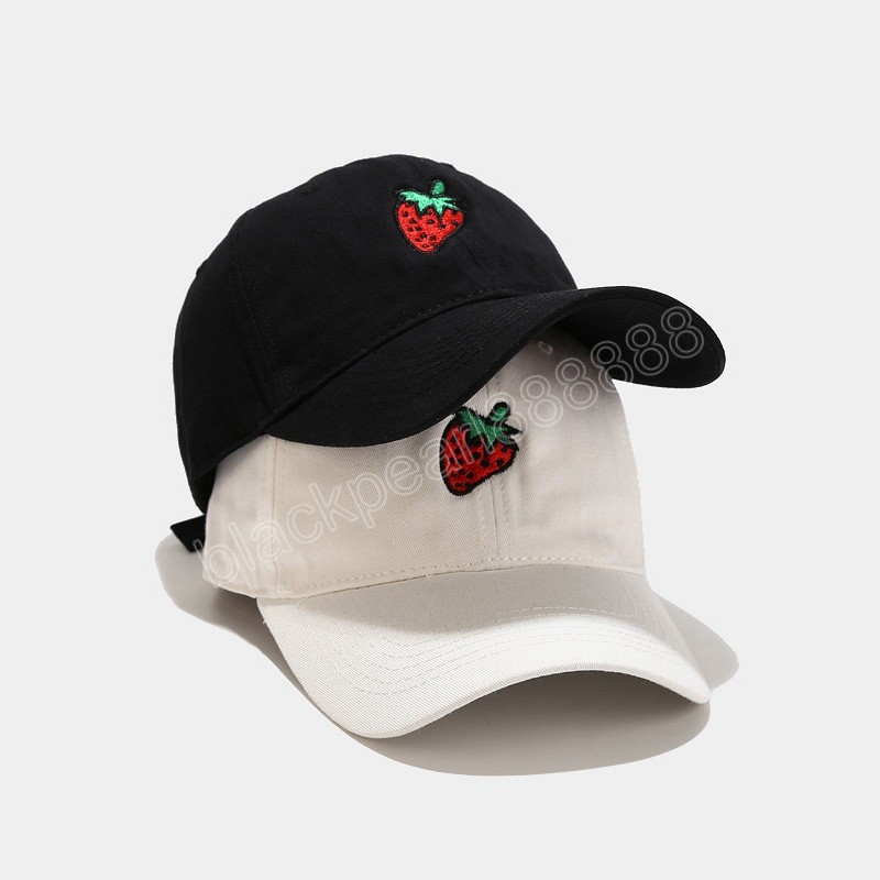 Çilek Nakış Beyzbol Kapağı Düz ​​Renk Pamuk Meyve Şapka Hip Hop Kapakları Kadın Güneş Koruyucu Güneş Şapkaları