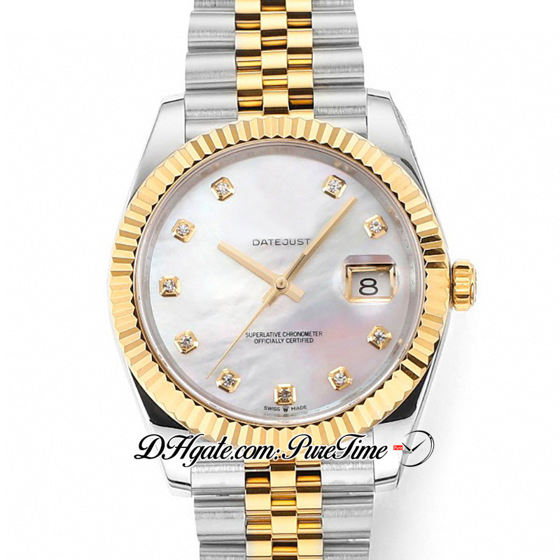 DDF DATUM 126333 A3235 Automatisk herrklocka 41 Two Tone Yellow God Fluted Bezel Mop Diamonds Dial 904l Oystersteel Armband Super Edition Samma serie Kort PURETIME C3