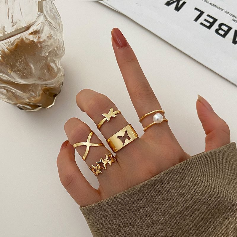 Vintage Gold Color Geometric Heart Circle Joint Cluster Rings Set for Women Minimalist Metal Knuckle Ring Jewelry 