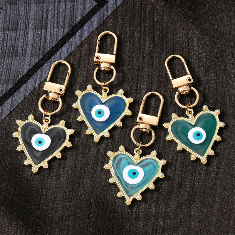 Candy Color Blooming Heart Evil Eye Clasp Nyckelringar för vänälskare Gift Harts Eye Bag Car Keyring Pendant Keychain