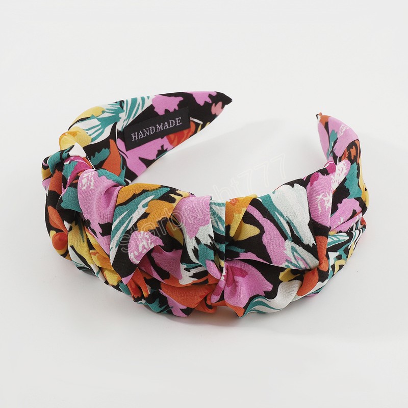 Fashion Women Hoofdband Spring Print Bloem Haarband Wijd zijde Tulband Bohemen hoofdtooi voor haaraccessoires voor volwassenen