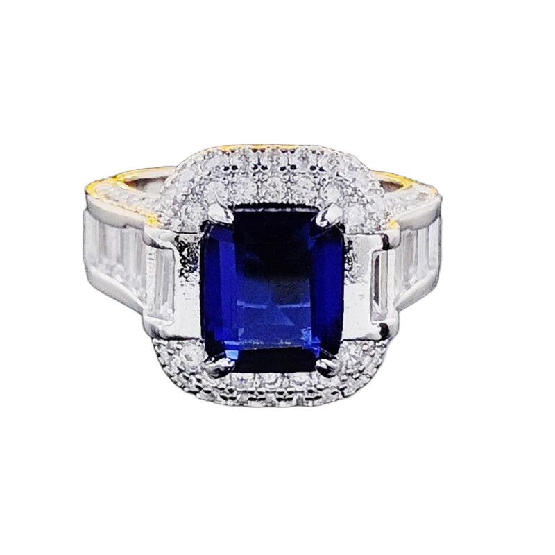 Luxury Jewelry Wedding Rings 925 Sterling Silver Princess Cut Blue Sapphire CZ Diamond Moissanite Party Women Engagement Bridal Ri299Y