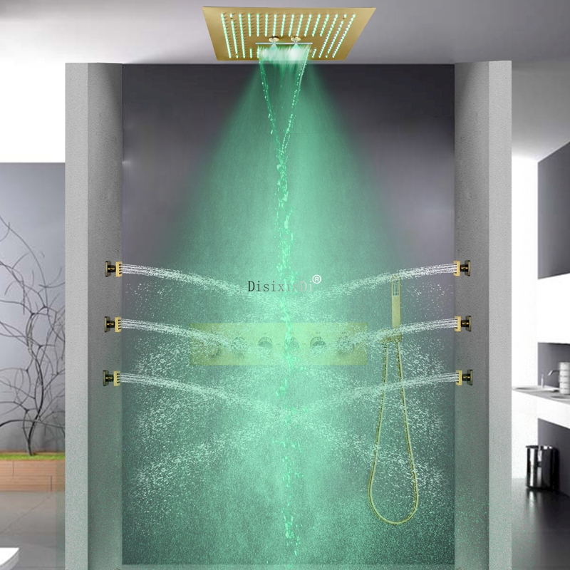 400x400 mm真鍮ブラシをかけた金の滝のシャワーヘッド降雨浴室隠蔽シャワーシステムセット