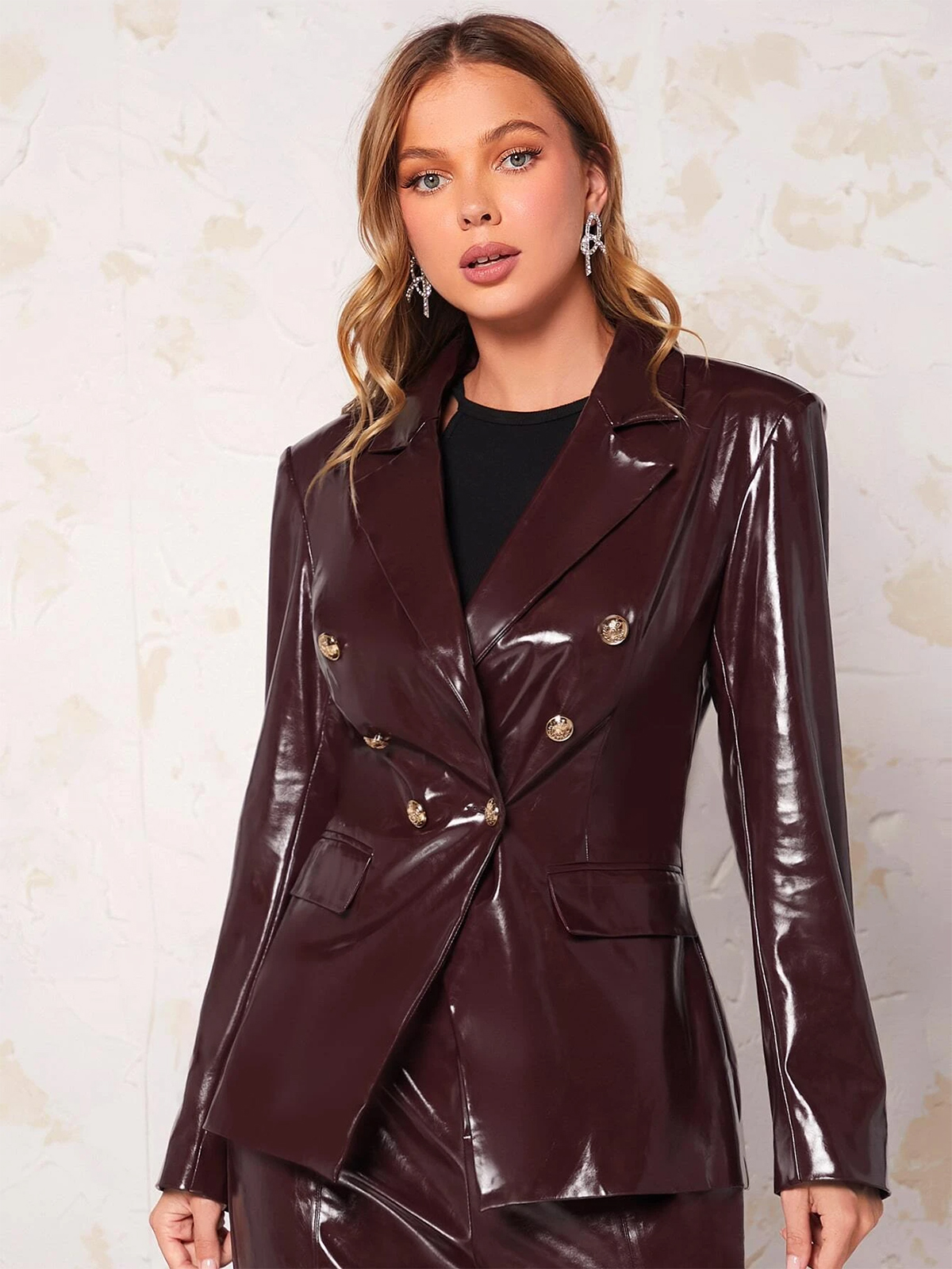 Desinger Leather Women Blazer Suits V Neck Evening Party Ladies Tuxedos For Wedding Two Pieces Jacket and Pants