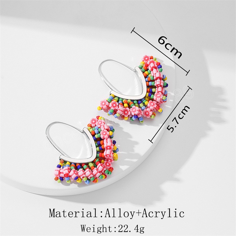 Boucles d'oreilles en perles de riz tissées à la main Vintage boucles d'oreilles pendantes en forme de V pour femmes bohème résine pierre fleur pendentif boucle d'oreille