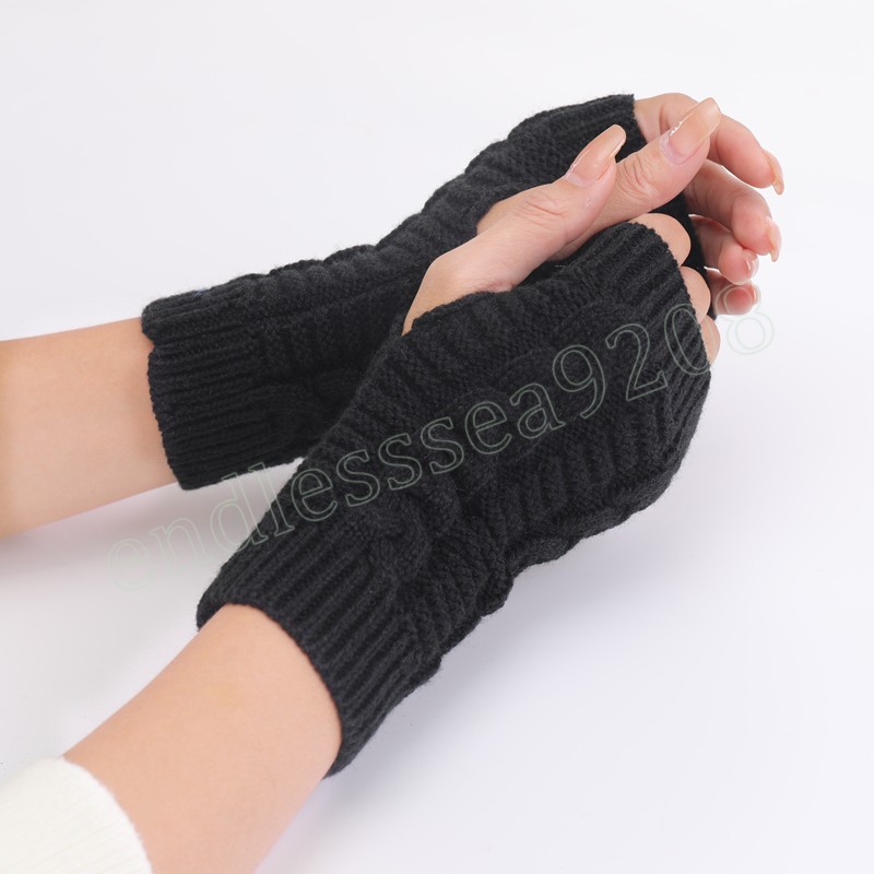 Fashion Women Men Twist Crochet Knitted Fingerless Gloves Short Arm Sleeve Hand Warmer Mittens Winter Warm Guantes Mujer