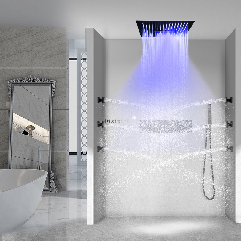 Mat Siyah 5 Fonksiyon Duş muslukları yağmur şelale yüksek akışlı termostatik duş seti