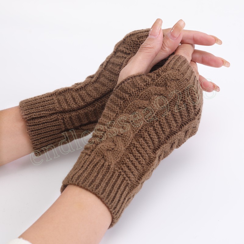 Fashion Women Men Twist Crochet Knitted Fingerless Gloves Short Arm Sleeve Hand Warmer Mittens Winter Warm Guantes Mujer