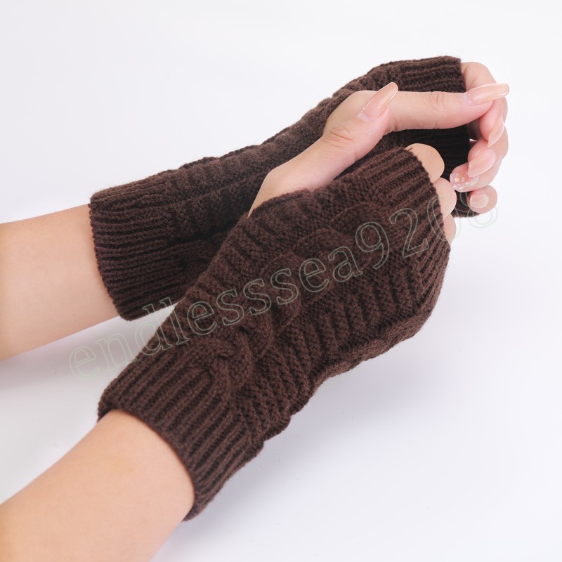 Mode kvinnor m￤n vrid virkning stickade fingerl￶sa handskar kort arm ￤rm hand varmare vantar vinter varma guantes mujer