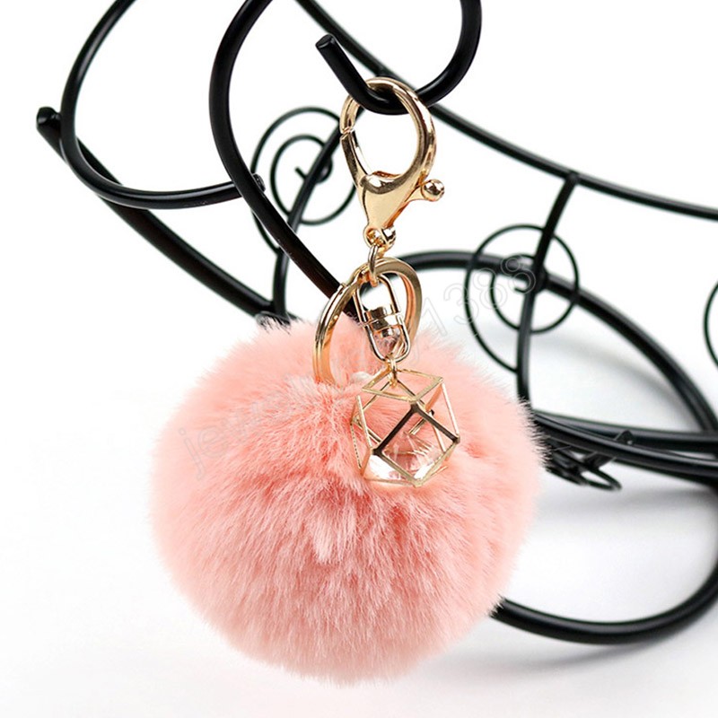 Cute Keychain With Artificial Crystal Pendant Fake Fur Pompom Ball Key Chain Bag Car Keys Accessories Fashion Jewelry Gift