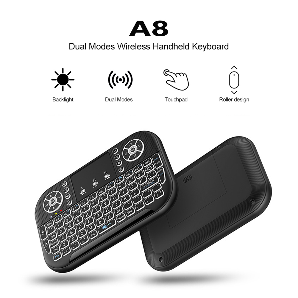 A8 mini 2.4G tr￥dl￶st tangentbord bakgrundsbelysning Bluetooth Air Mouse Touchable Remote Control f￶r Smart TV Box Desktop PouchPad PC